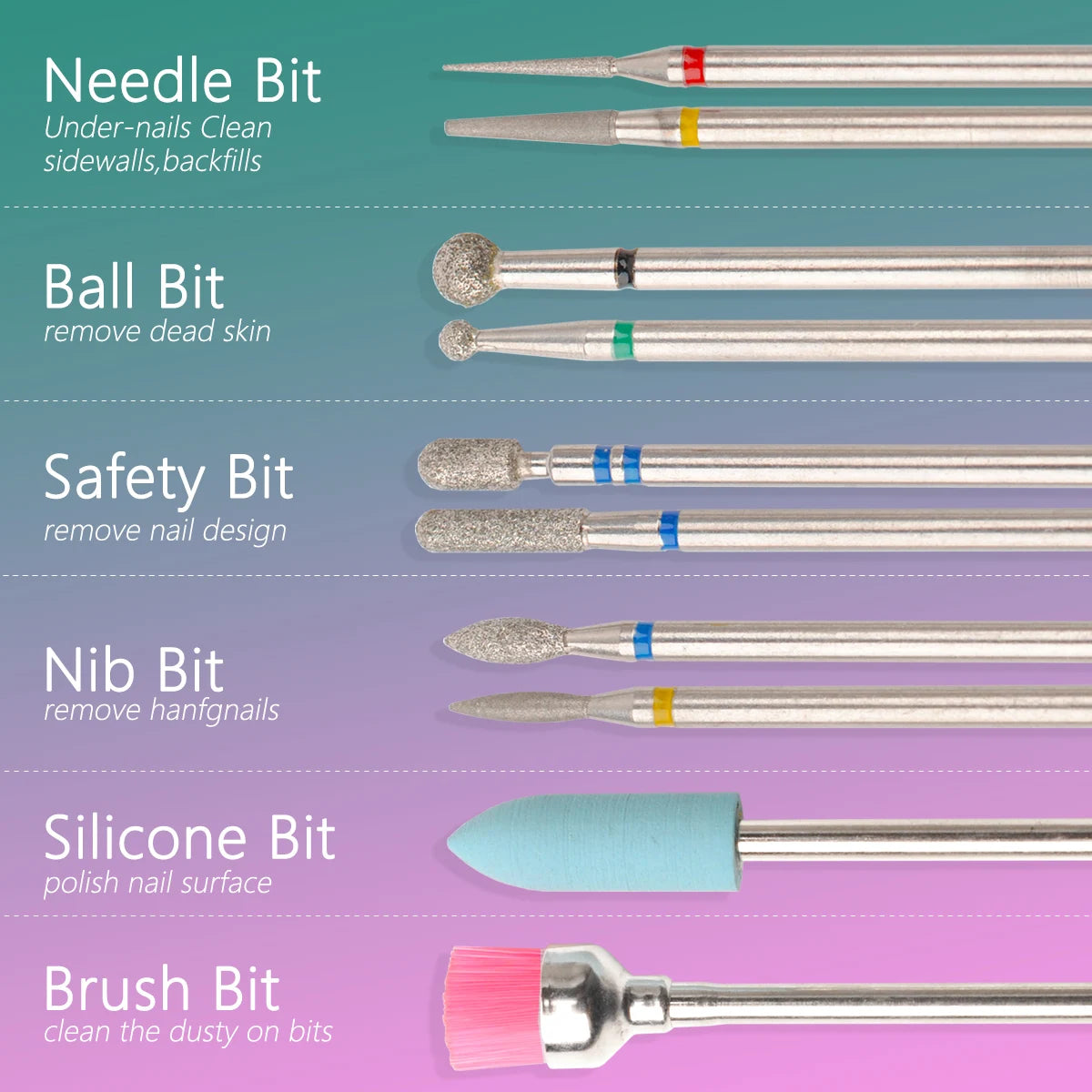 14pcs/set Nail Drill Machine Bit Nail Gel Removal Polishing Tools Pedicure Manicure Rotary Grinding Buffer Polisher - Smarsty