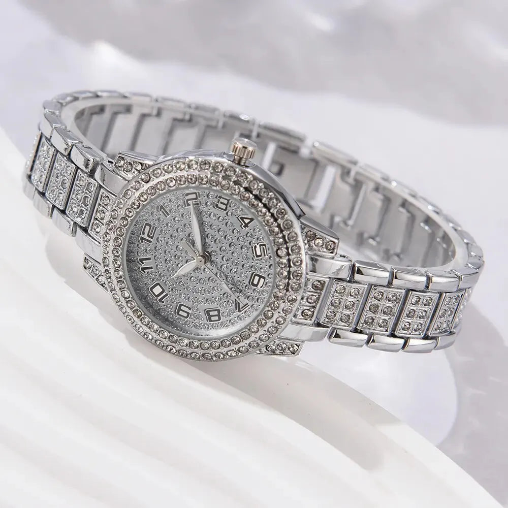 Luxury Women Alloy Watch Set with Elegant Crystals - Smarsty