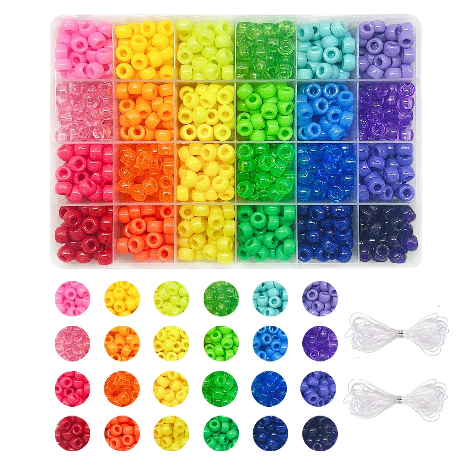 Pony Beads for Friendship Bracelet Making Kit 24 Colors Kandi Beads Set, 720pcs Plastic Rainbow Bulk and 980pcs Letter Beads wit - Smarsty