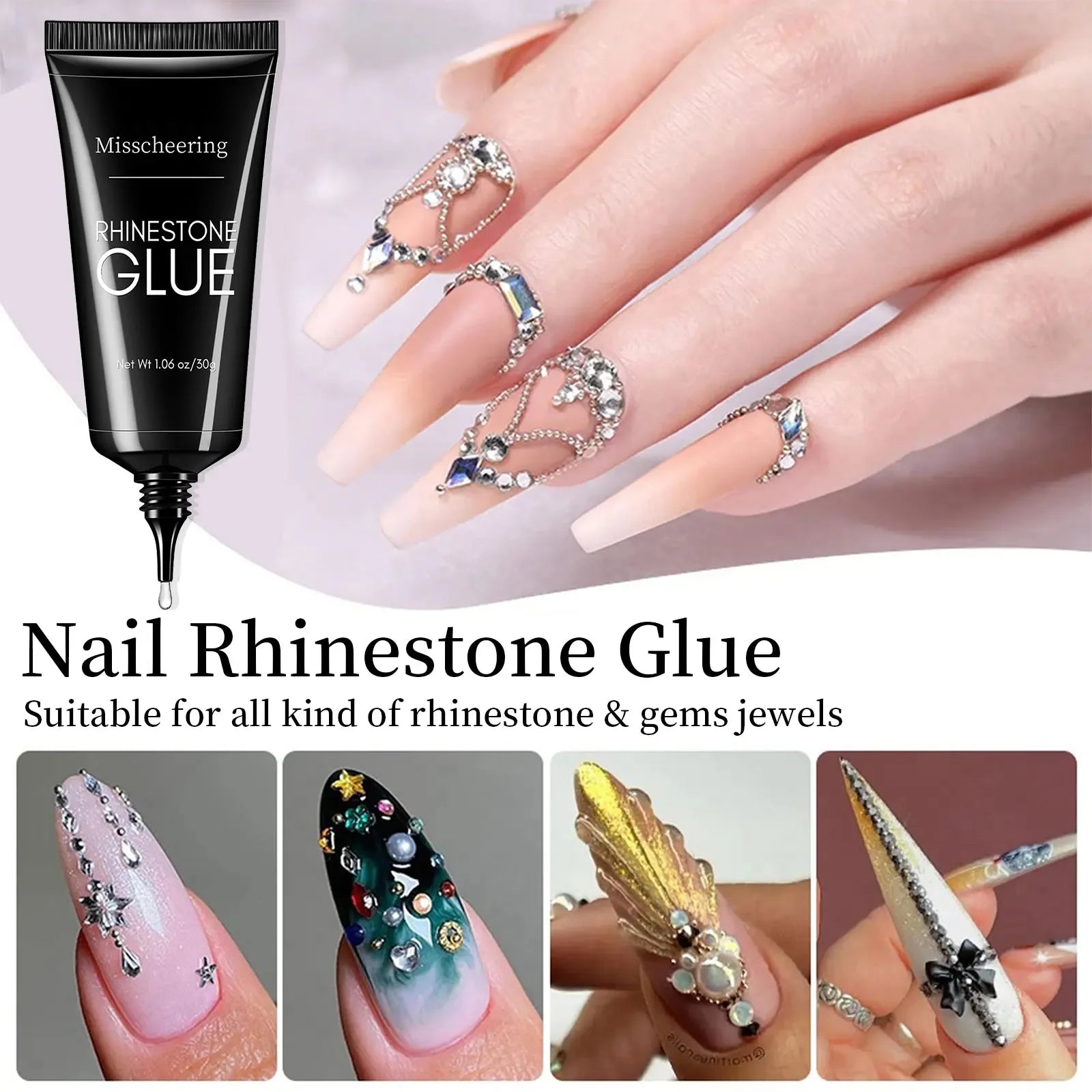 30g Nail Rhinestone Glue for Nails Super Strong Gel Nail Glue for Nail Charm 3D Nails Bling Gel Decoration Gem Nail Art Diamonds - Smarsty