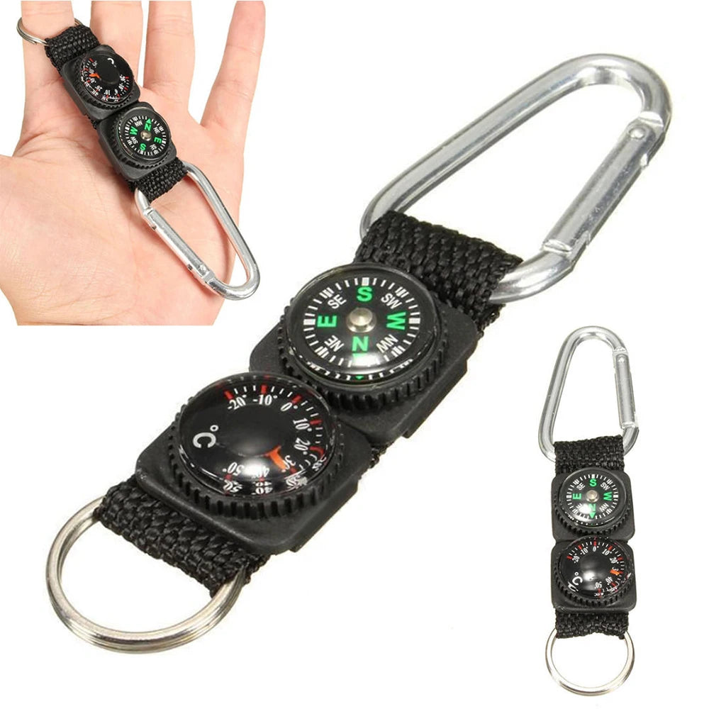 1pc Universal Multifunction 3 In 1 Camping Climbing Hiking Mini Carabiner W Keychain Compass Thermometer Hanger Key Ring by Smarsty