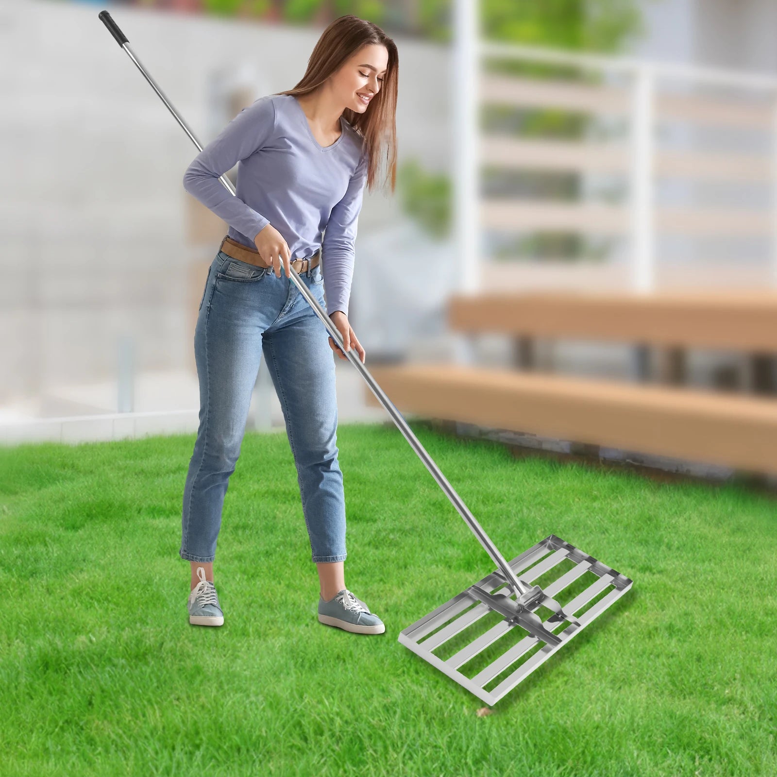 Professional Lawn Leveling Rake Soil Lawn Rake Adjustable 50-180cm Handle 180° Rotation for Perfect Turf & Green Grass