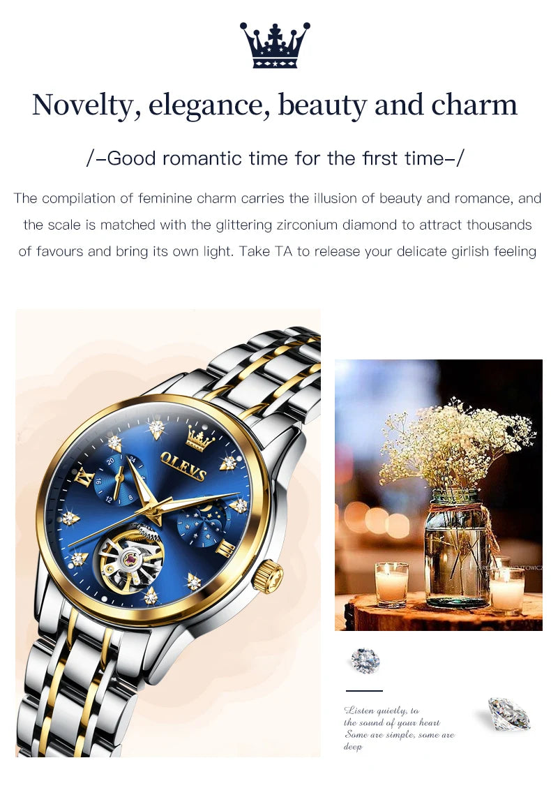 OLEVS Womens Automatic Mechanical Watch Waterproof Stainless Steel - Smarsty