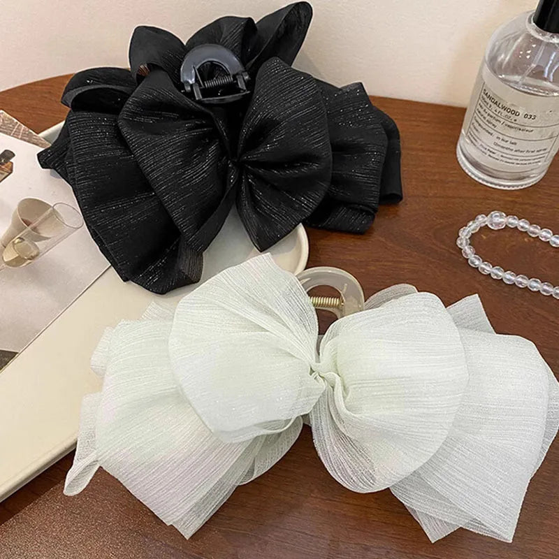 Elegant Chiffon Hair Claw Clip Large Three Layer Bow - Smarsty