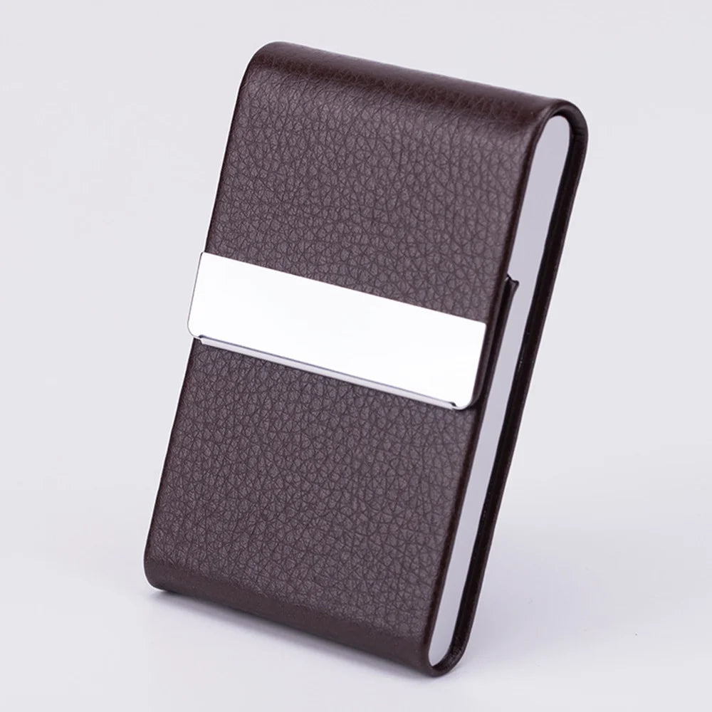 Business Card Holder Case - Slim PU Leather Metal Pocket Card Holder with Magnetic Shut, Name Card Holder