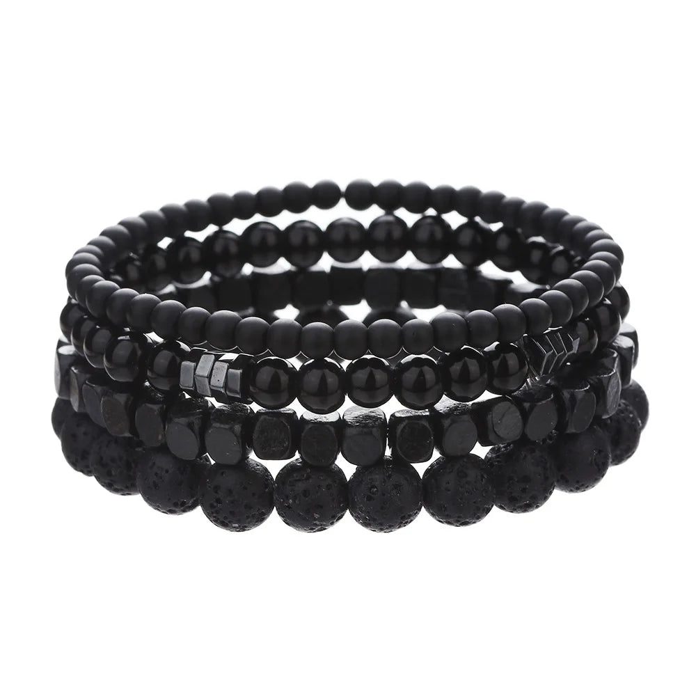 Men's Multi Layer Volcanic Stone Bead Bracelet Set - Smarsty