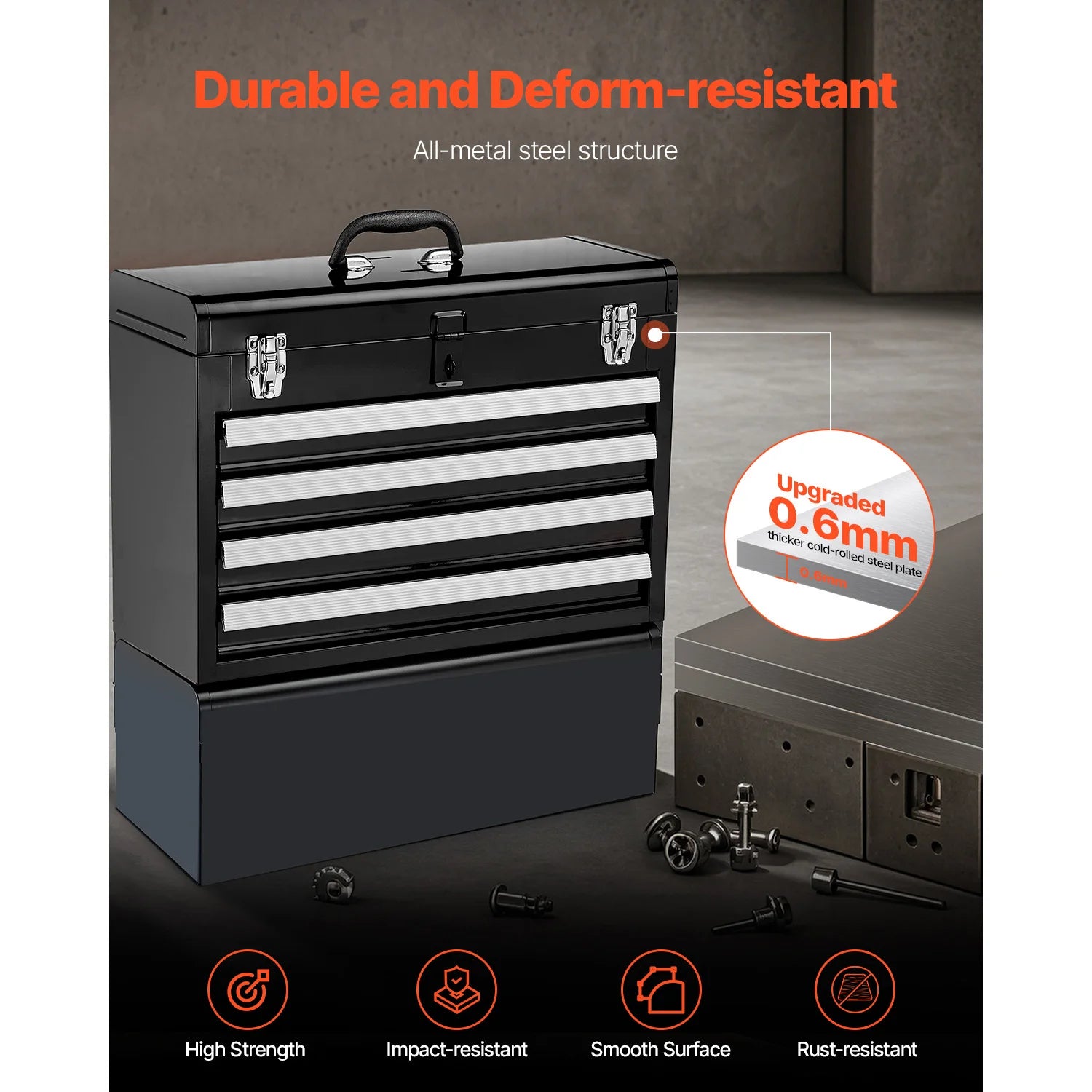 SucceBuy 20.5in Metal Tool Box Portable 4-Drawers Tool Chest with Drawers Locking Multi-Function Tool Organizer for Workshop