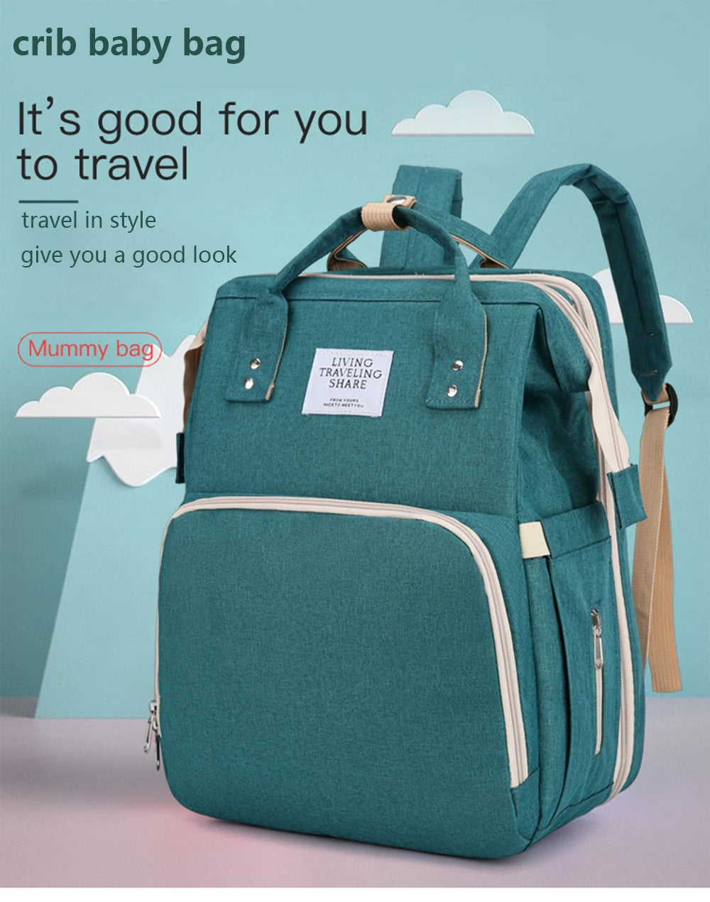 Folding Mommy Bag Lightweight Portable Folding Crib Bed Large-capacity Baby Backpack Female Mommy Outting Bag Mummy Bag by Smarsty