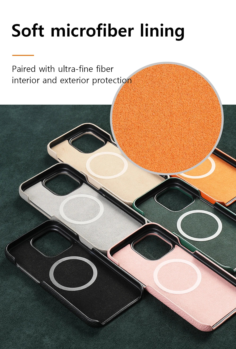 MagSafe Leather Case Natural Cowhide Lychee Finish Premium for iPhone 15, 16, 17 - Smarsty