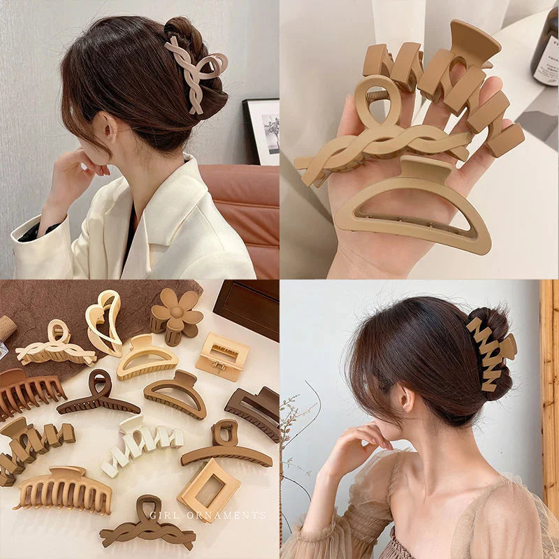 Korean Coffee Beige Acrylic Geometric Hair Claw Clip Large - Smarsty