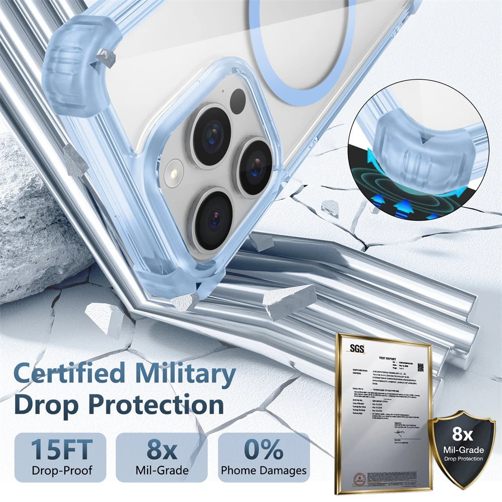 Luxury For Magsafe Wireless Charge Shockproof Armor Clear Case For iPhone 17 16 14 13 12 15 Pro Max Magnetic Clear Hard Cover