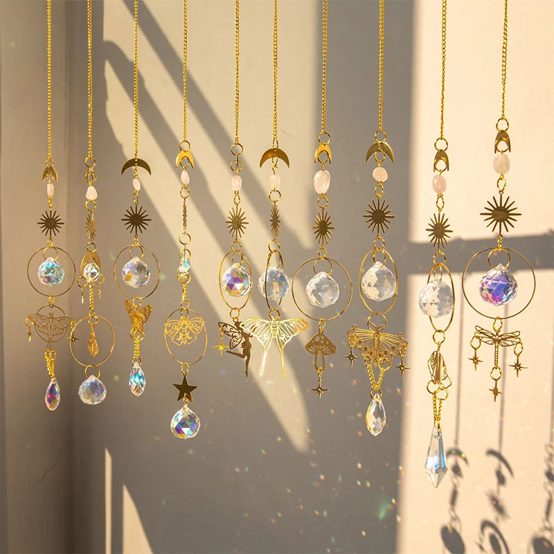 Golden Butterfly Crystal Pendant Suncatcher Wind Chimes - Smarsty