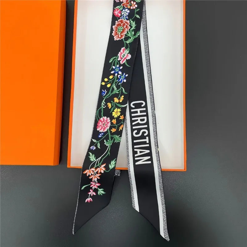 Floral Printed Silk Scarf Lightweight Summer Accessory - Smarsty