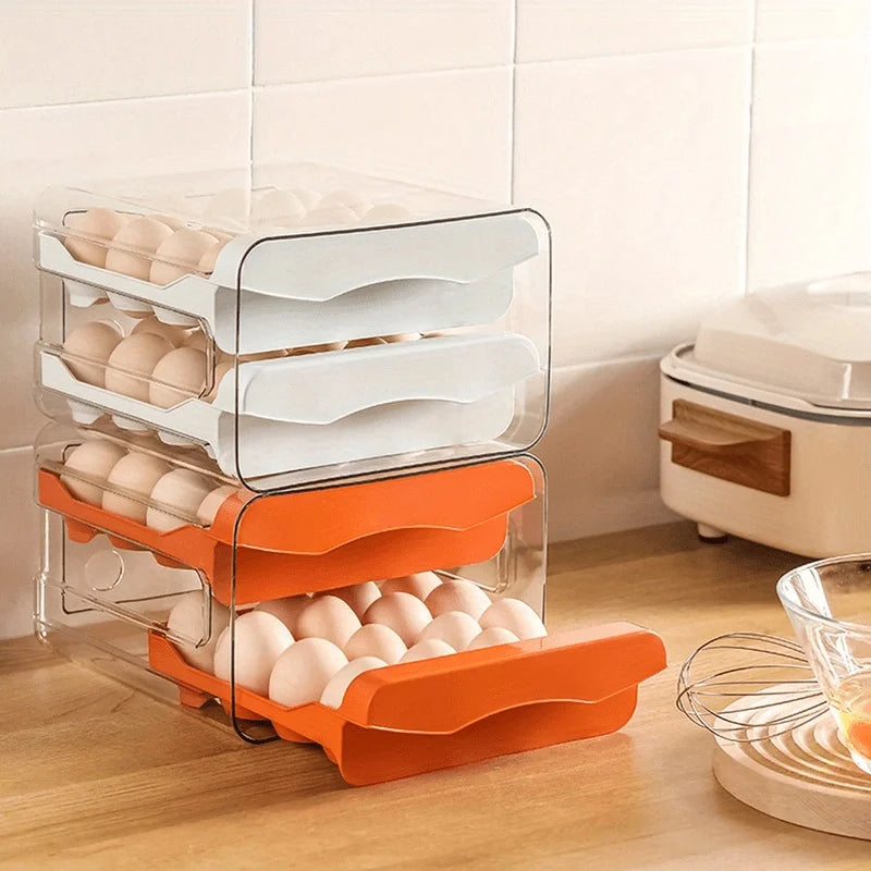 1pc Kitchen Egg Storage Box Refrigerator Fresh Plastic 2-Layer Drawer Type Large Capacity Storage Home Kitchen Organizer Rack by Smarsty