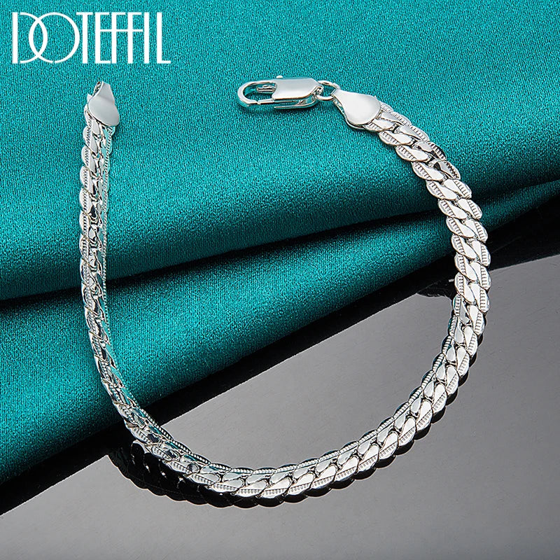 925 Silver Chain Bracelet Unisex Flat Side Lobster Clasp - Smarsty