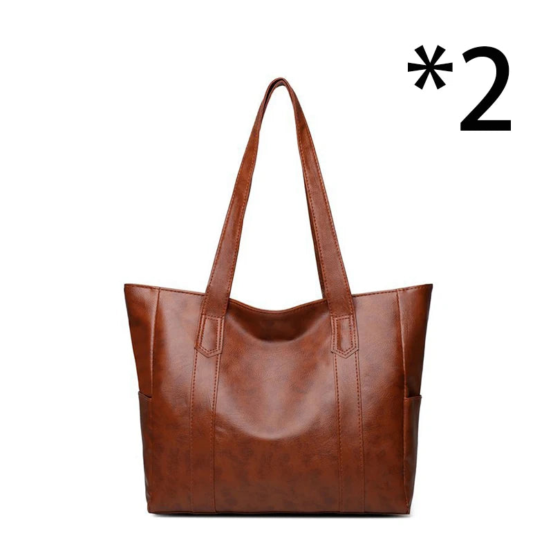 Vintage Large Capacity Tote Bag With Premium Vegan Leather - Smarsty