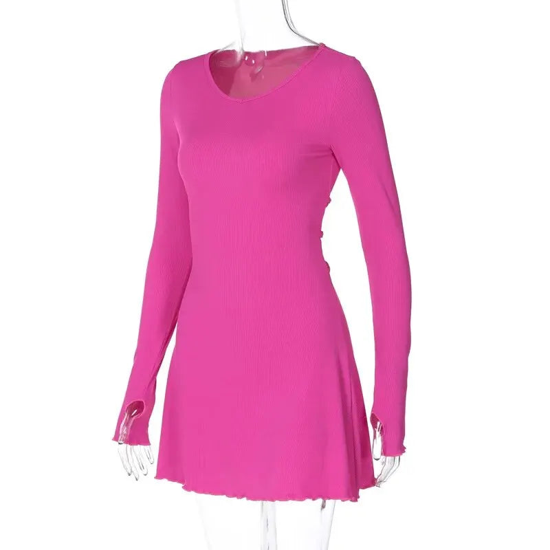 Dulzura Women 2024 Spring Autumn Fashion Long Sleeve Knitted Streetwear Bodycon Short Mini Dress Wholesale Items For Business - Smarsty