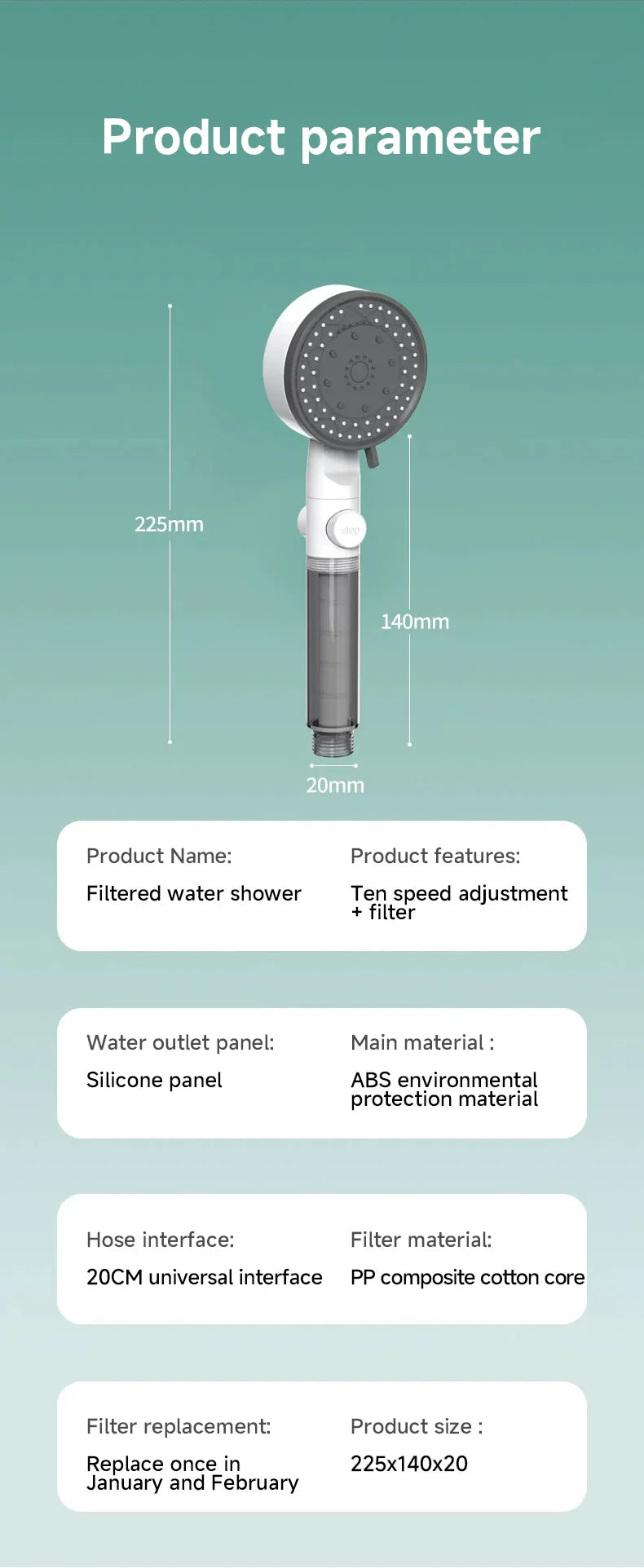 High Quality 8 Mode Shower Head Water Filter Adjustable High Pressure Shower Portable One-Key Stop Shower Bathroom Accessories - Smarsty