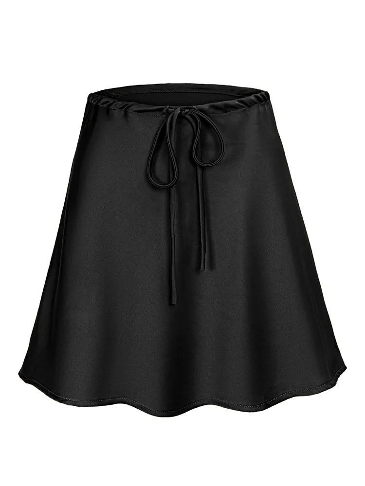 Satin Mini Skirts Women Summer Beige Silk Short Skirt For Woman Drawstring High Waist Black Satin Skirt A Line Women Short 2025 - Smarsty