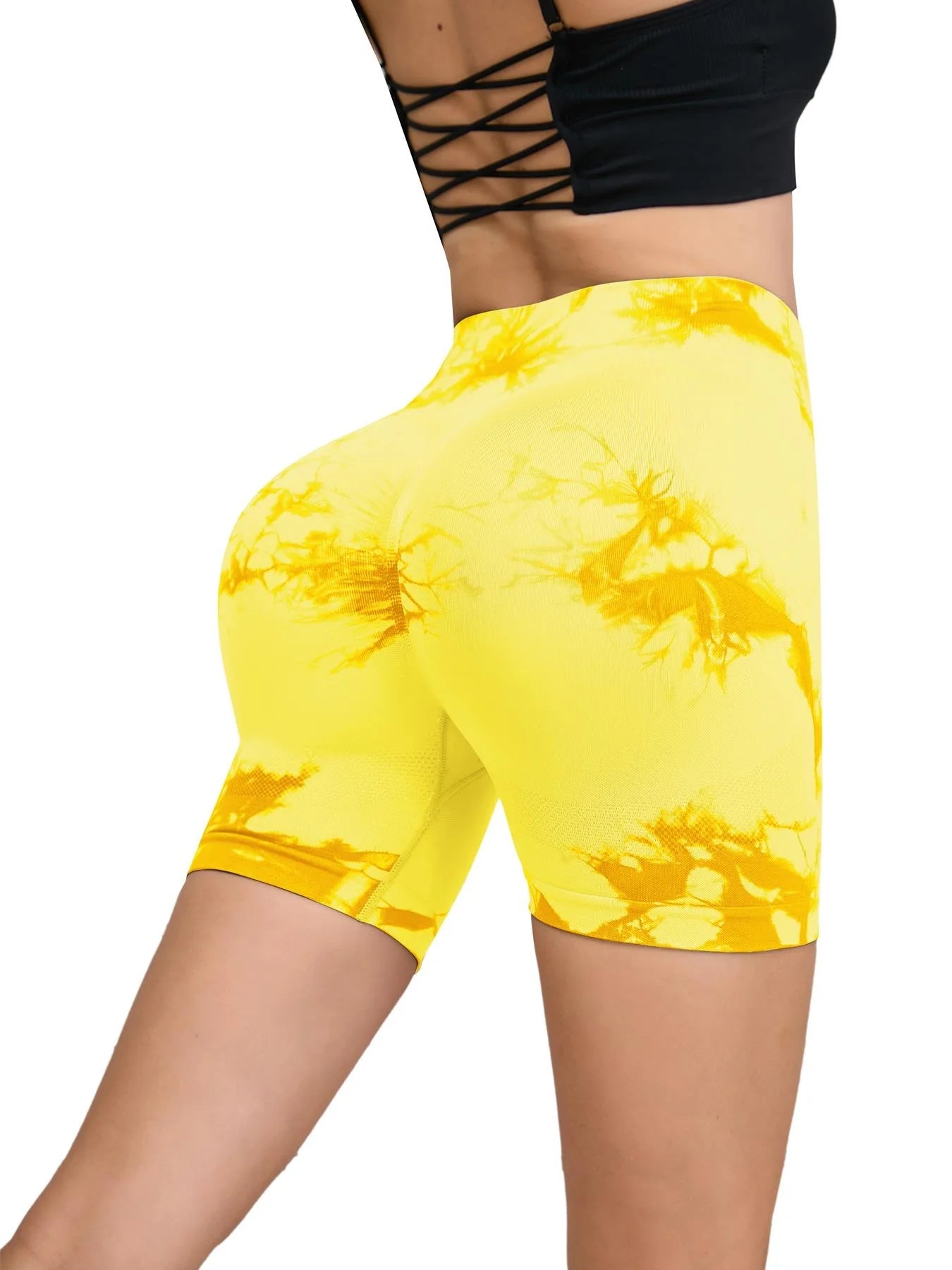 Tie Dyed Seamless Fitness Pants Women's High Waist and Hip Lifting Sports Tight Shorts Running Sexy Peach Fitness Yoga Shorts - Smarsty