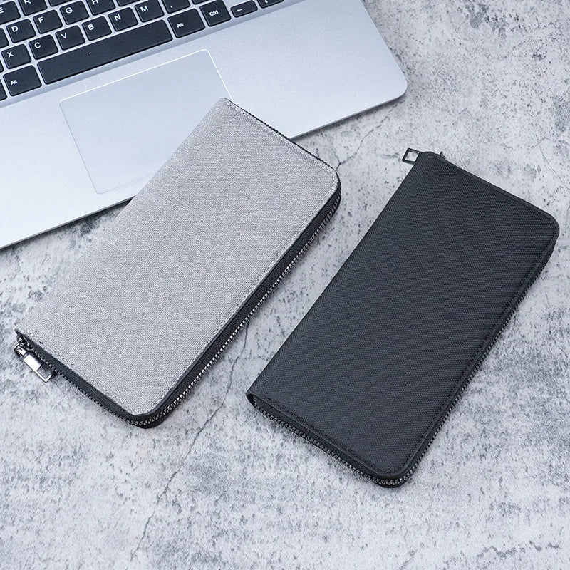 New men's long zipper wallet large capacity multi-card business canvas clutch wallet. - Smarsty