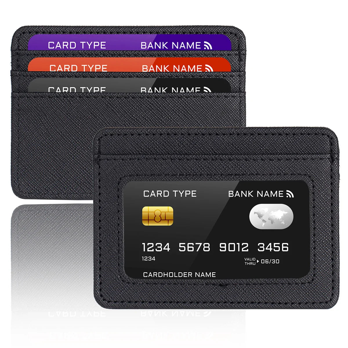Minimalist Slim Credit Card Holder with Transparent ID Window, Small Leather Card Wallet for Women Men