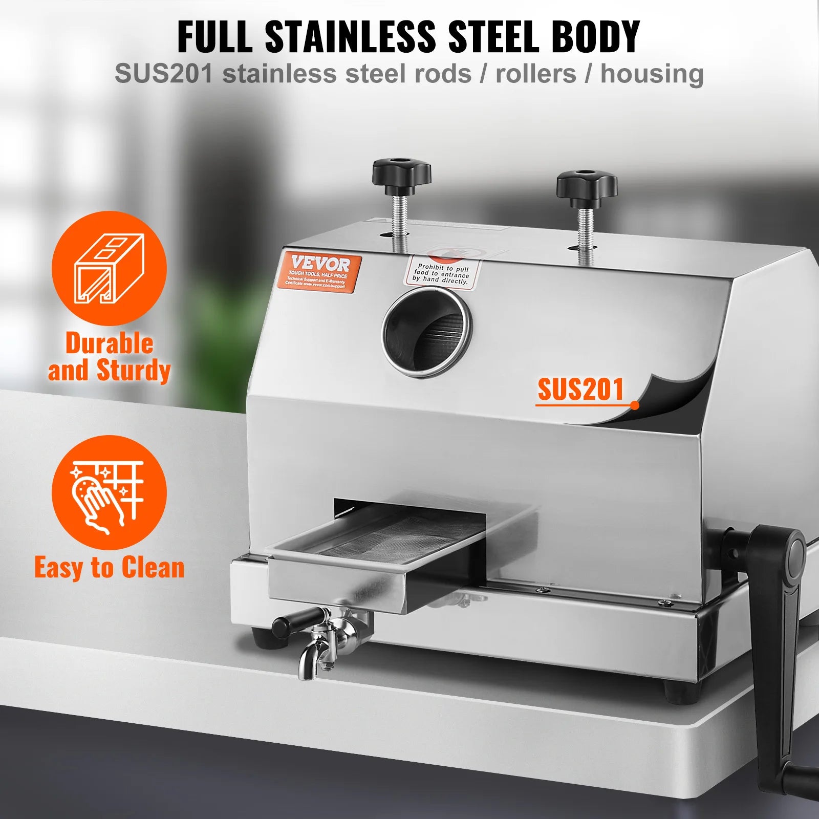 SucceBuy Commercial Sugar Cane Juicer 110LBS/H High Output Sugarcane Juicer Machine w/3 Stainless Steel Rollers 2.4" Large Inlet