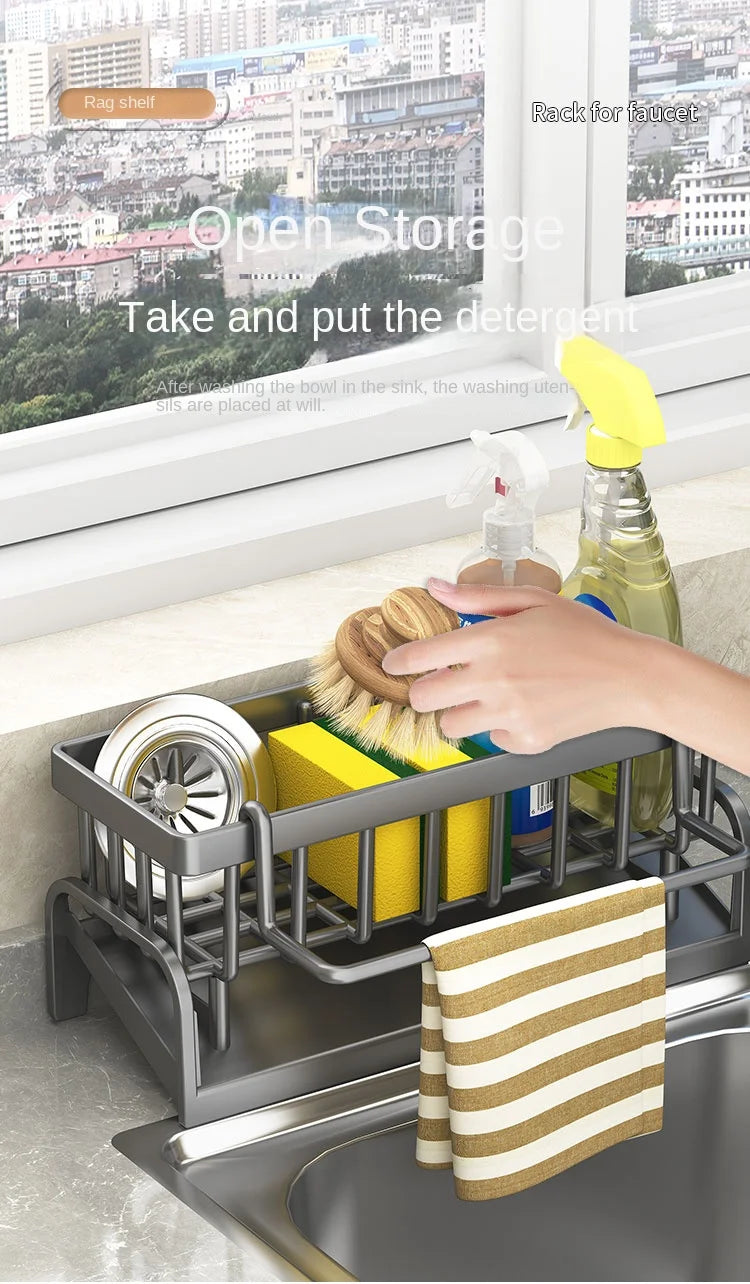 Kitchen Sink Draining Rack with Cleaning Cloth Storage - Smarsty