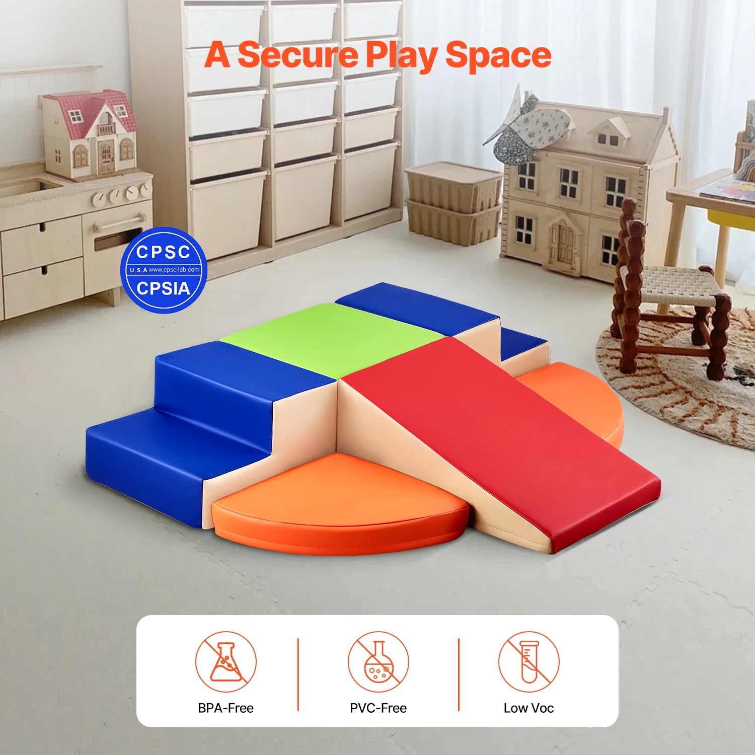 SucceBuy 6Pcs Kids Foam Climbing Toys Activity Playset PU Leather Indoor Crawl Climbing Blocks for Children Crawling & Sliding