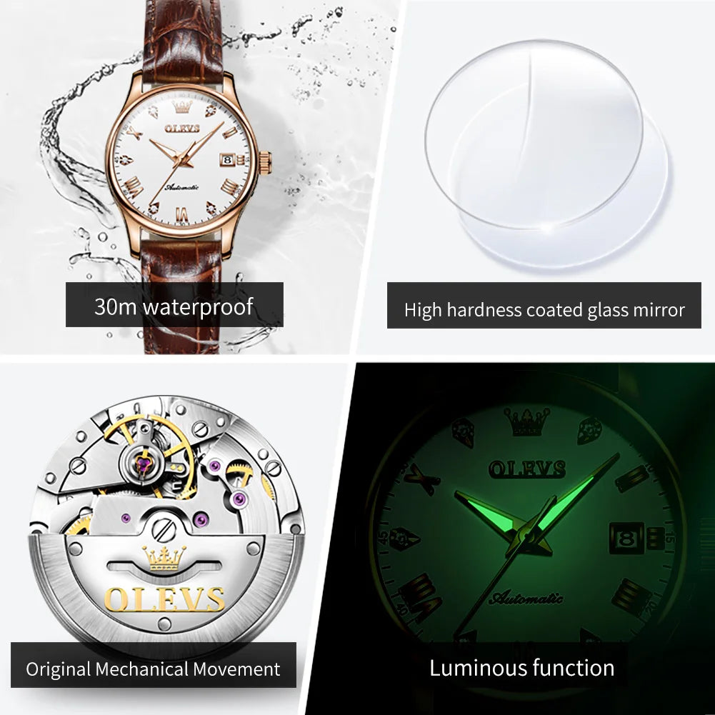 OLEVS Women's Luxury Waterproof Automatic Wristwatch - Smarsty