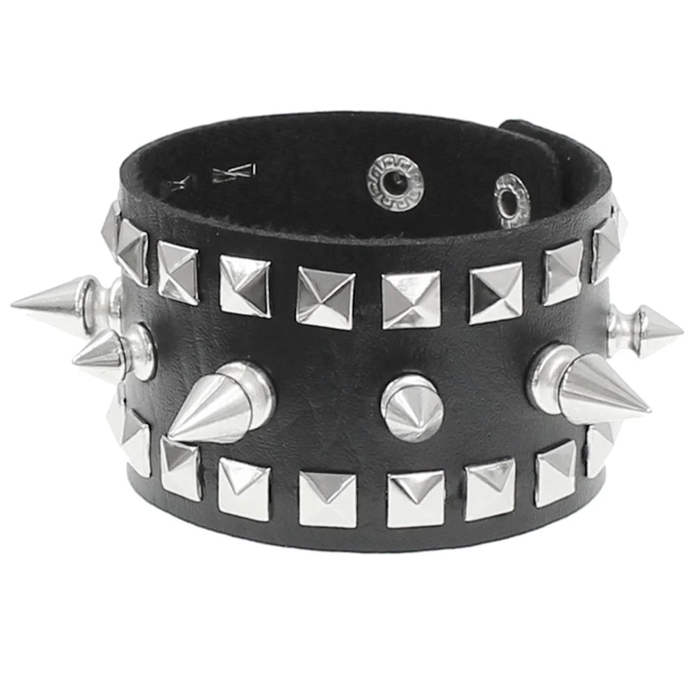 90s Punk Style PU Leather Spiked Bracelet - Smarsty