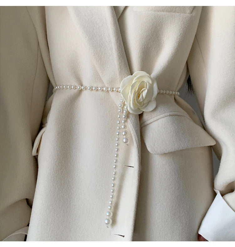 Pearl Waist Belt for Women Elegant Camellia Design - Smarsty