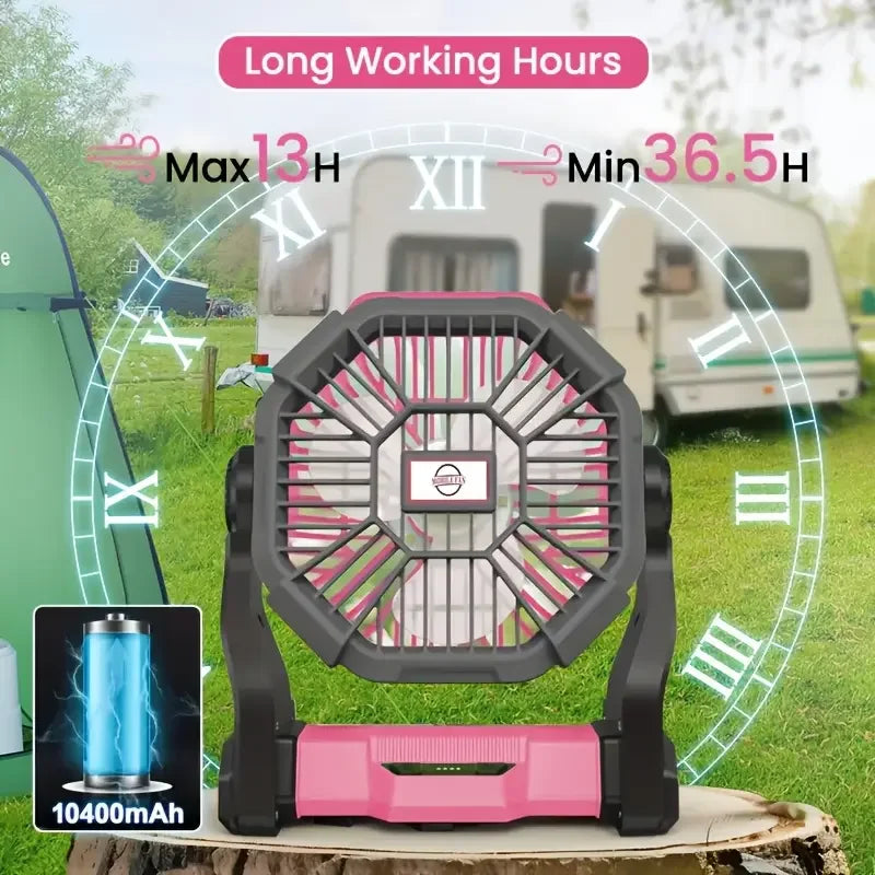 Charging + Lighting + Fan Three-In-One Electric Camping Style Fan with Led Lantern Portable Tent Fan with Rotating Function, Emergency Power Supply Function When Power Outage, Suitable for Barbecue or Travel Operating