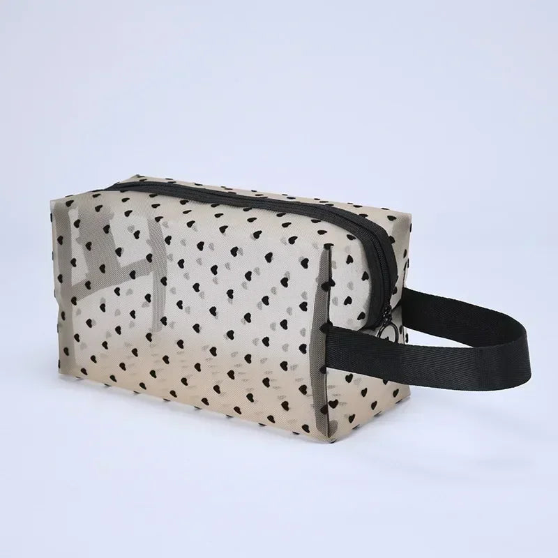 Heart Shaped Nylon Mesh Cosmetic Bag Zipper Organizer - Smarsty