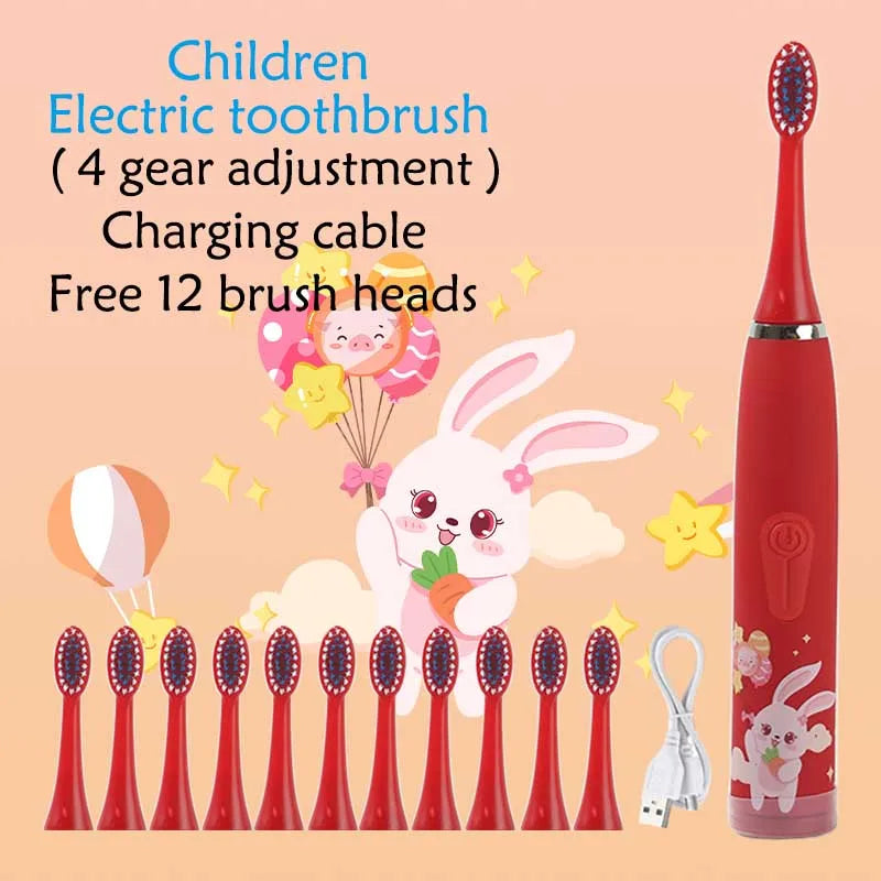 Child's Rechargeable Sonic Electric Toothbrush With Replacement Heads - Smarsty