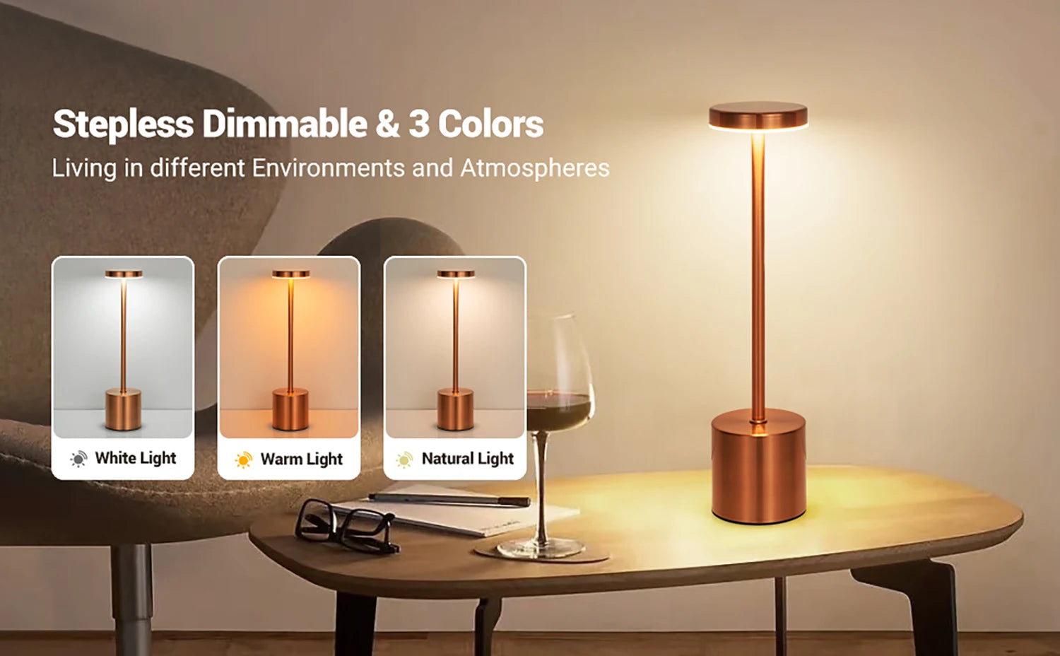 LED Touch Sensor Rechargeable Table Lamp for Reading - Smarsty