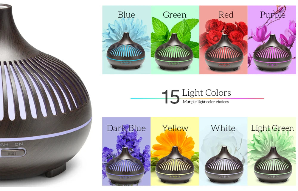 Wood Grain Aromatherapy Essential Oil Diffuser with Remote Control - Smarsty