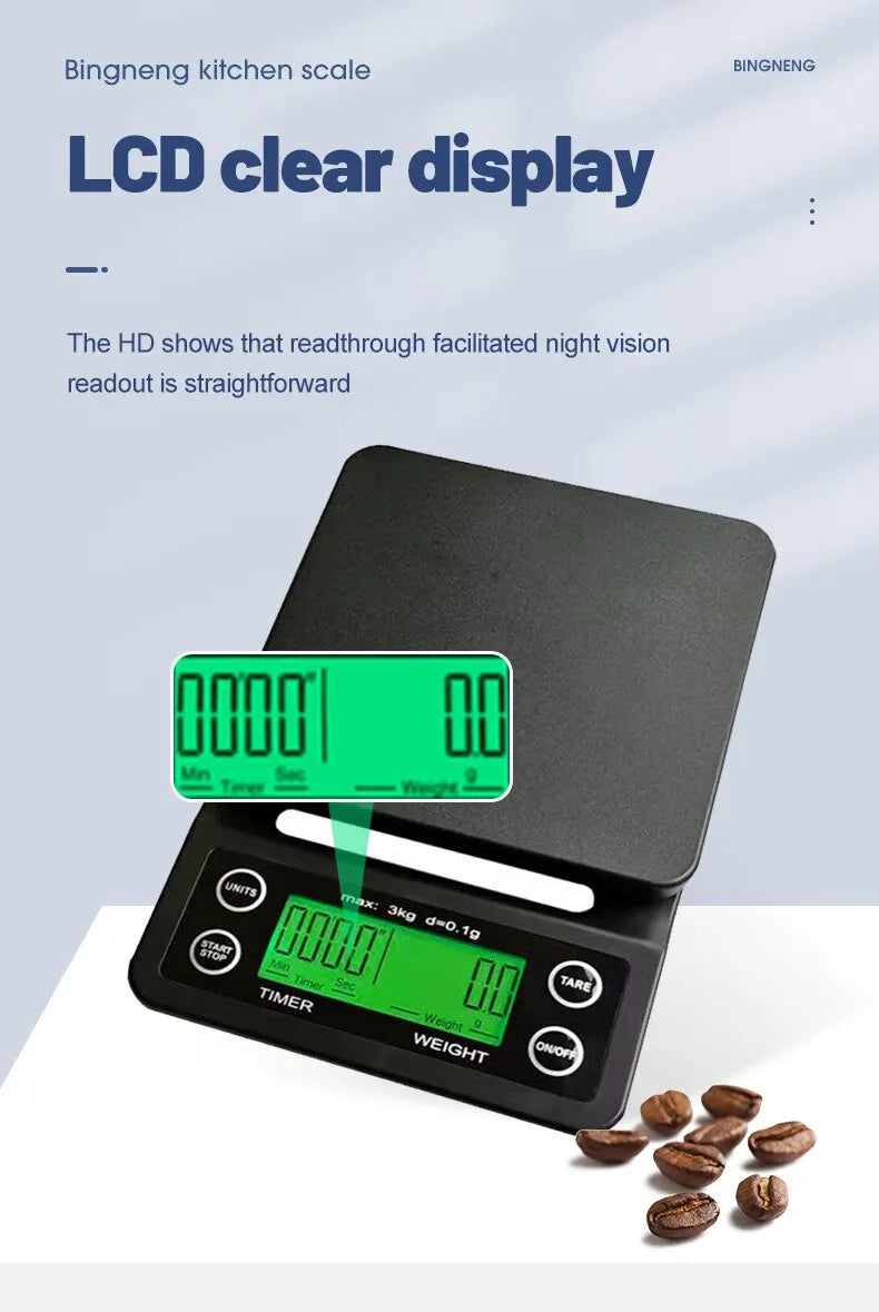 Black Precision Coffee Scale With Timer 0.1g Accuracy - Smarsty
