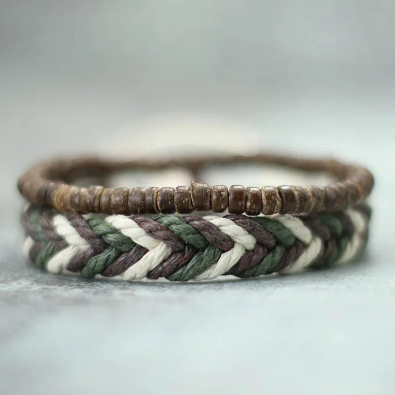 Natural Coconut Husk Wood Bracelet Set for Men - Smarsty