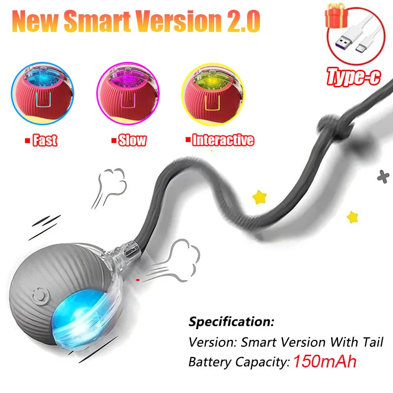 Interactive Rechargeable Cat Toy Ball With Faux Tail - Smarsty