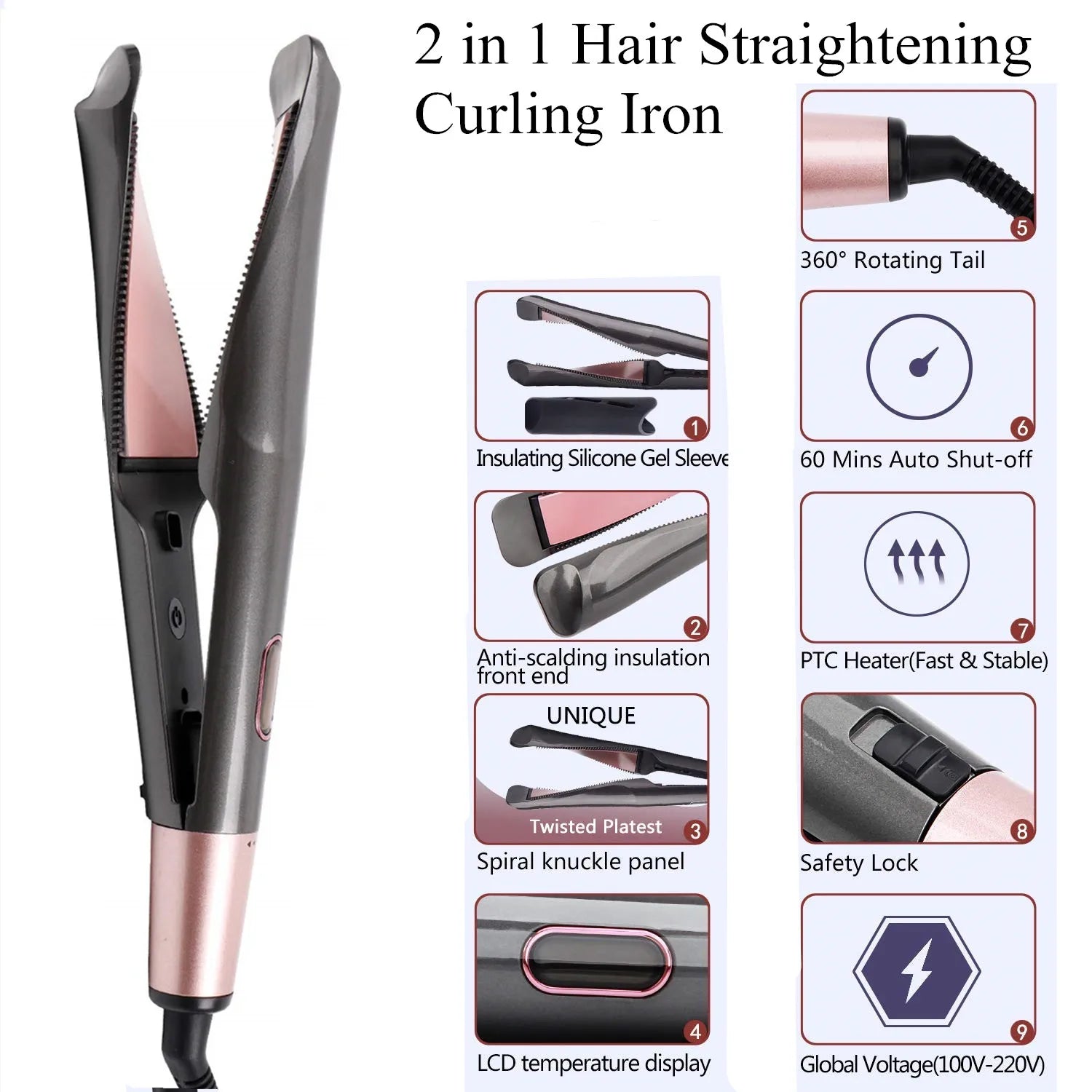 2 in 1 Hair Straightener and Curler with Fast Heating - Smarsty