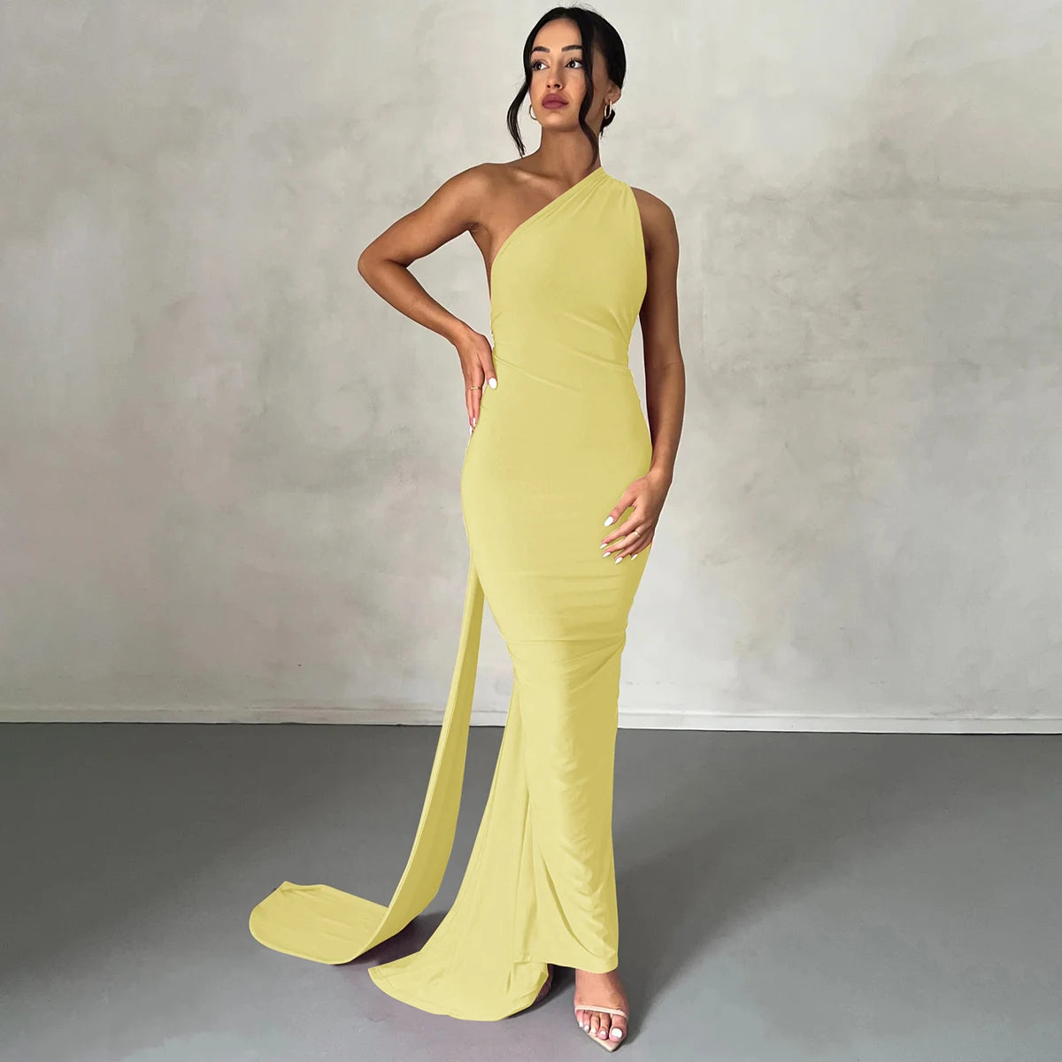 Hugcitar One Shoulder Backless Adjustable Scarf Loop Ruched Sexy Maxi Dress Women Elegant Y2K Streetwear Festival Outfit - Smarsty