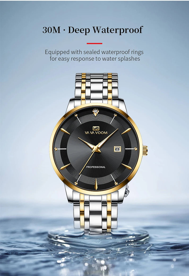 Luxury Stainless Steel Men's Watch with Rhinestones - Smarsty