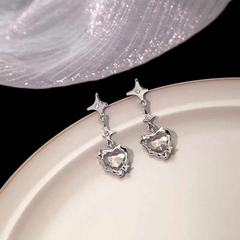 Y2K Pink Heart Star Tassel Earrings for Trendy Kpop Style - Smarsty