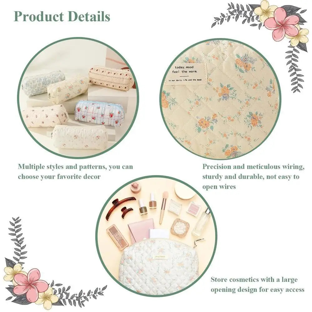 1pcs Cute Quilted Cotton Makeup Bag Women Zipper Cosmetic Organizer Cloth Handbag Box Shape Portable Toiletry Case for Girls - Smarsty