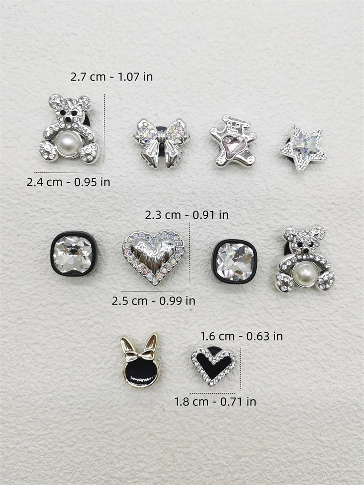 10PCS Shoe Charms ABS Bow Decorations For Sandals Luxury Rhinestone Bear Design Accessories 2024 Women Diy Bling Clog Ornaments
