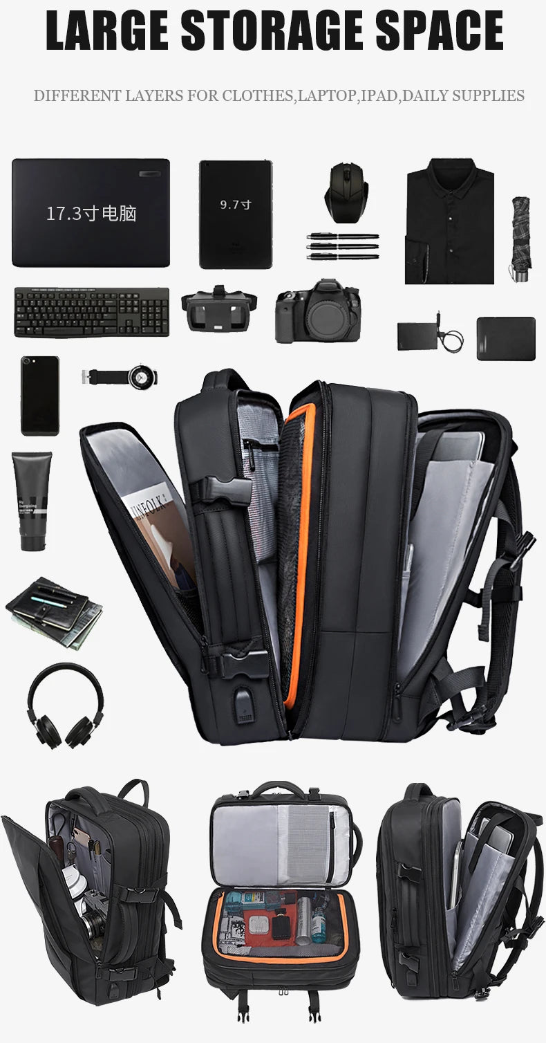 BANGE Travel Backpack Men Business Backpack School Expandable USB Bag Large Capacity 17.3 Laptop Waterproof Fashion Backpack - Smarsty