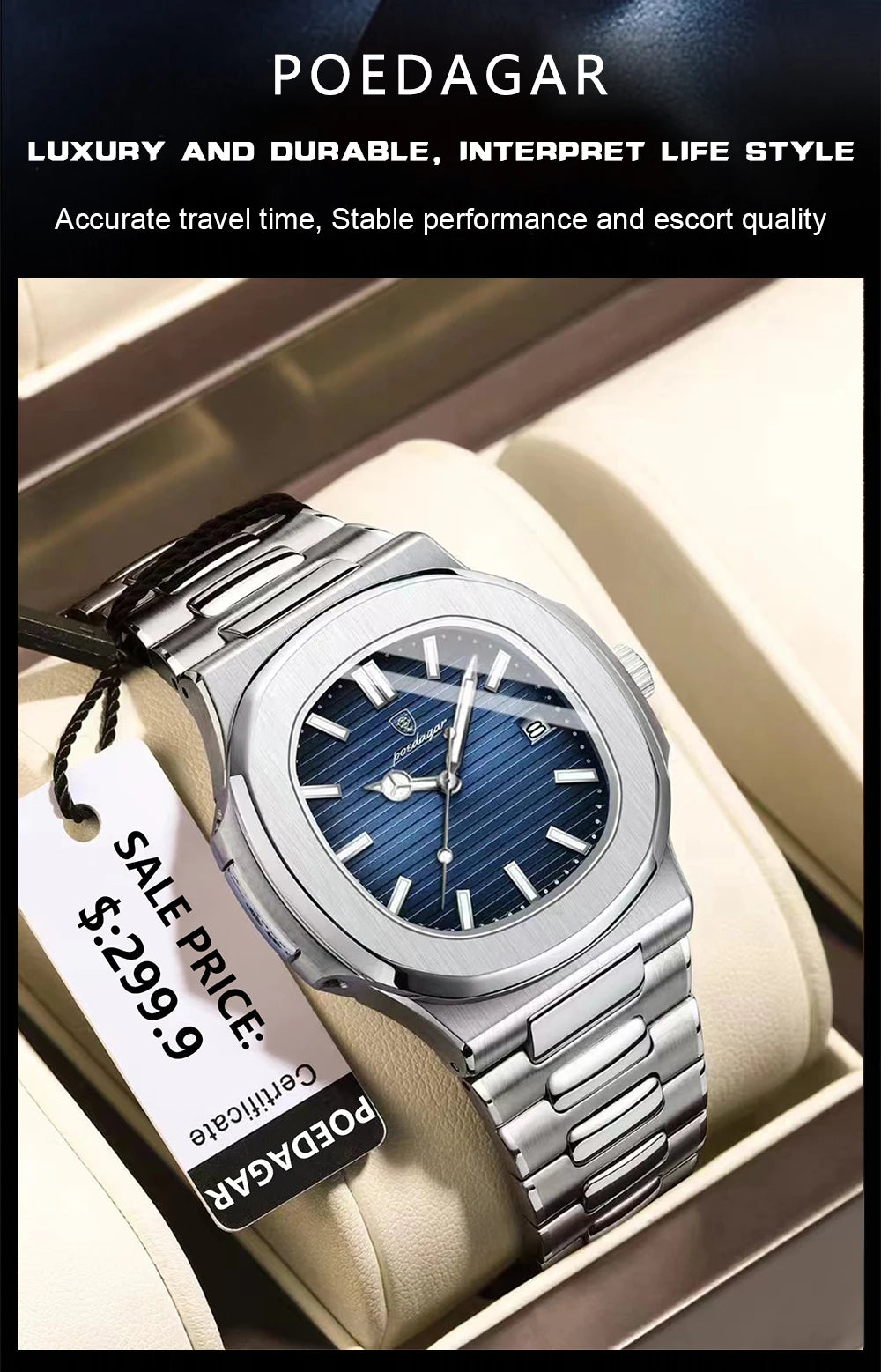 Luxury Waterproof Square Men Wristwatch with Luminous Date - Smarsty