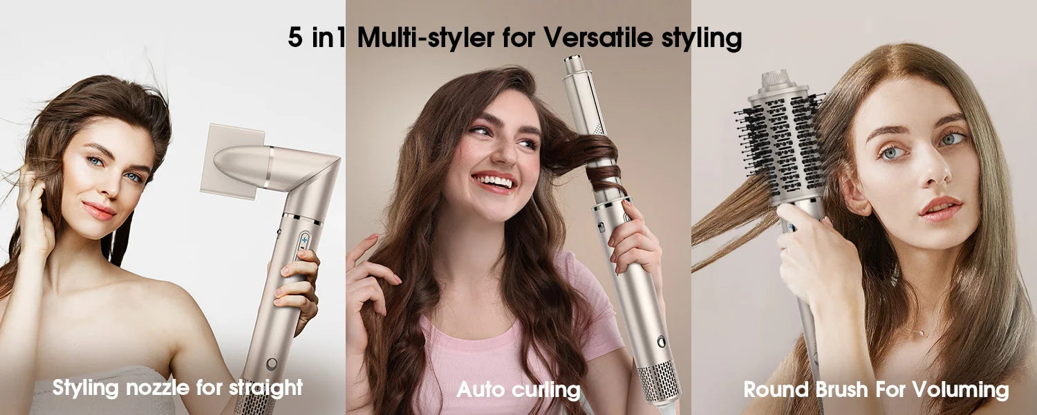 FENTGO Hair Dryer Brush & 5 in 1 Hair Styler, Silver, 110 Volts, 1400 Watts, Ionic Technology, Fast Drying, Multi Styler for Str