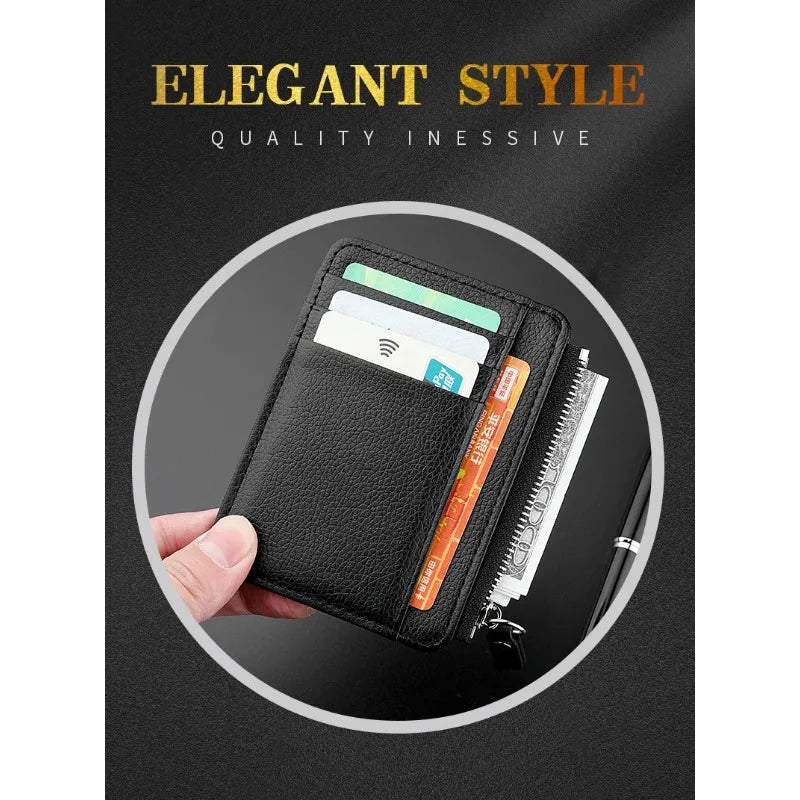Mini Credit Card Wallet Id Card Holder Men's Small Wallet Thin Sleeve Zipper Short Coin Wallet